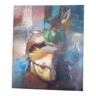 Oil on canvas with woman reading, signed ATGER N