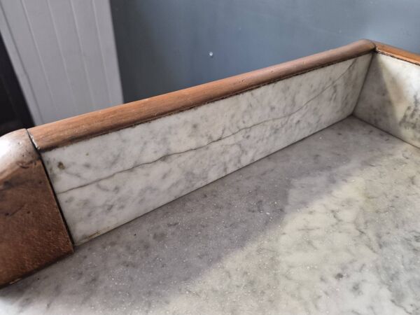 Ancienne Table de toilette Coiffeuse marbre et bois massif avec miroir