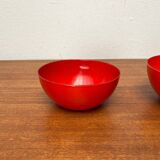 Modern mid-century red enamel bowl sets by Kaj Franck for Finel, Finland, 1960s, set of 4.