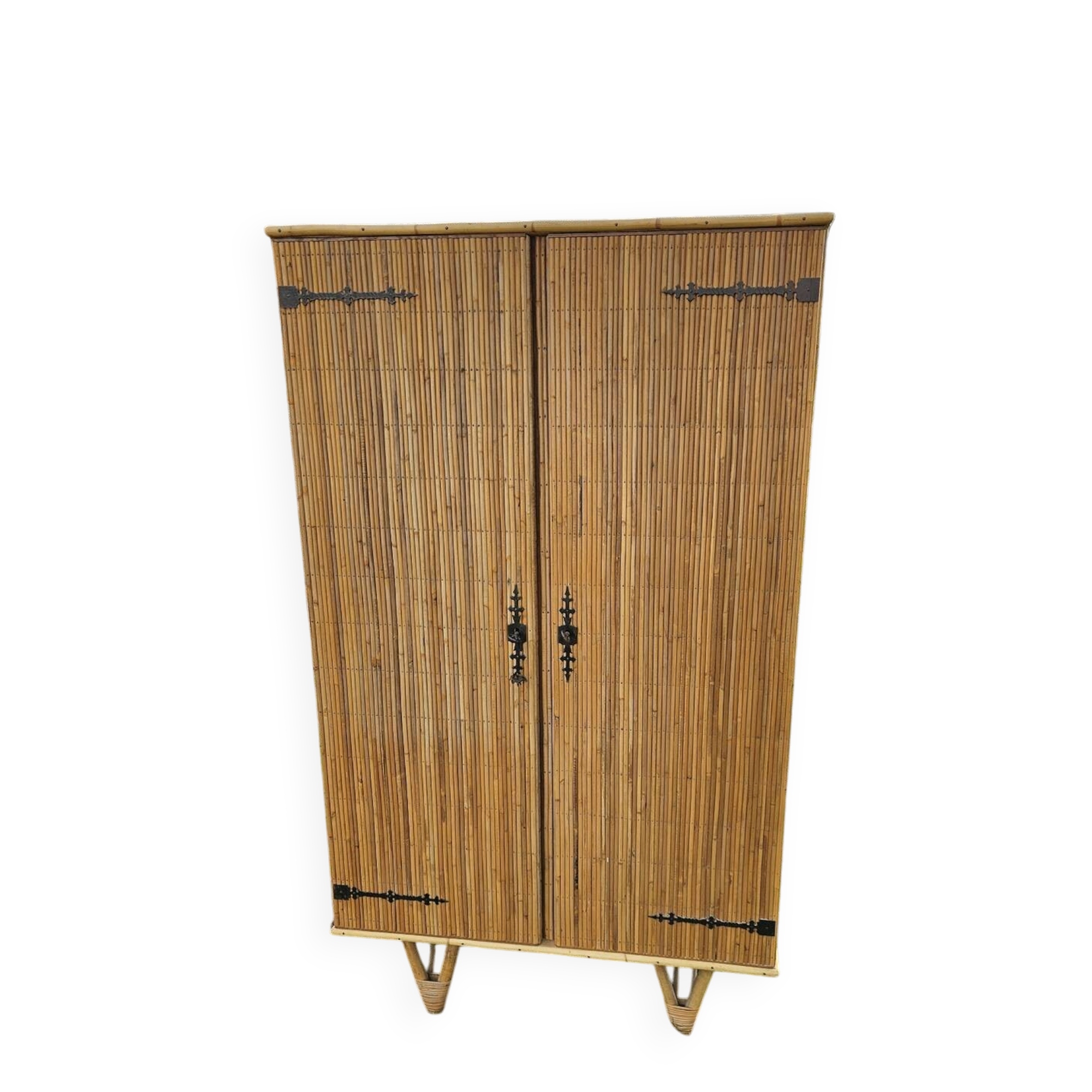 Bamboo rattan wardrobe AUDOUX MINET vintage design 50-60s