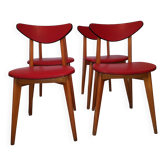 Set of 4 Vintage Chairs – 50s/60s Design – Red Faux Leather – Stackable