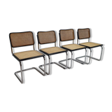 Set of 4 tubular frame and cane cantilever dining chairs Breuer Marcel italy, 1970s