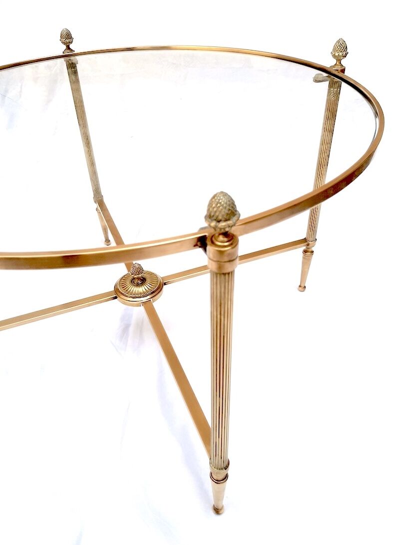 Coffee table brass and round glass design 1960