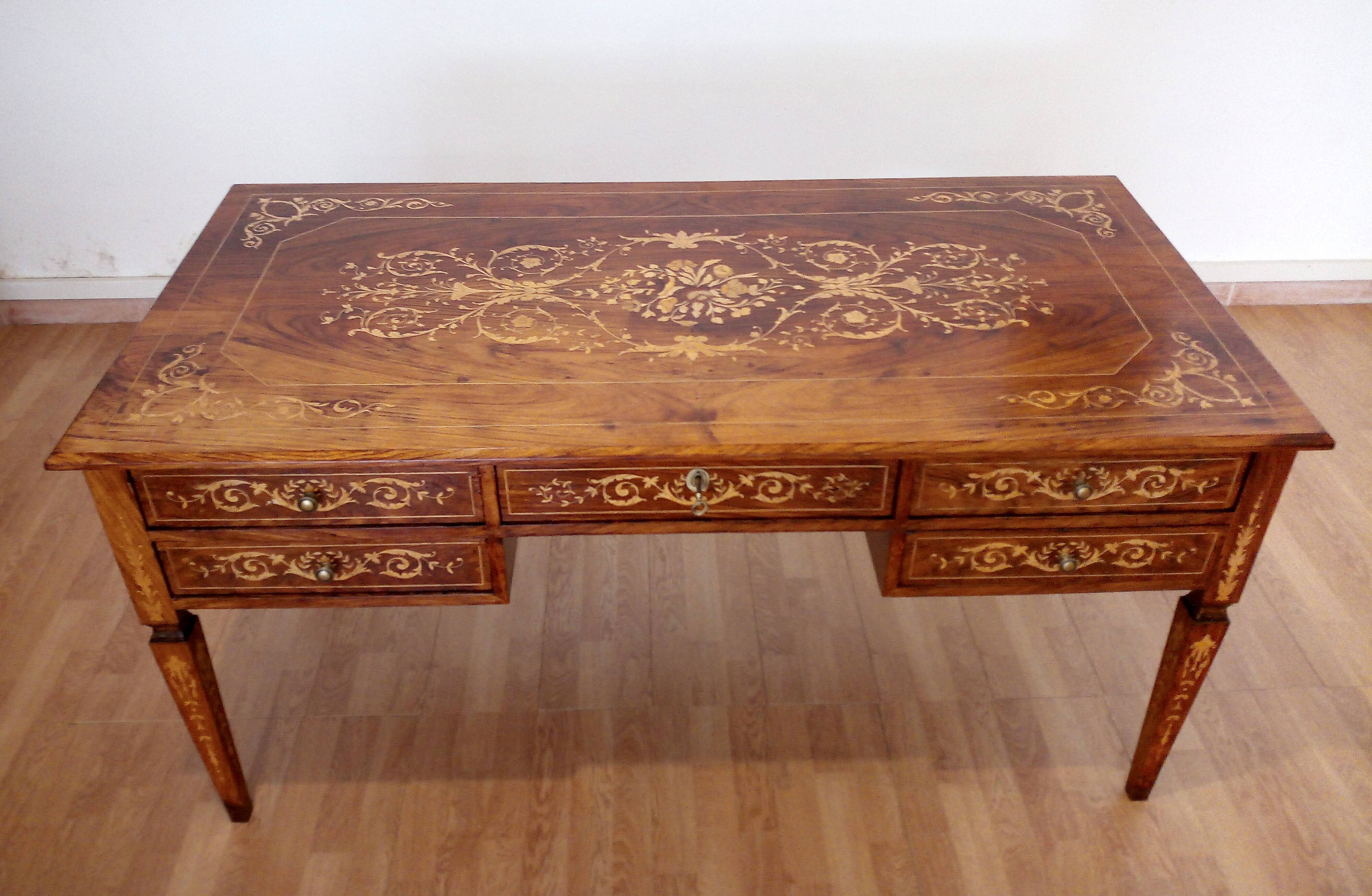 Louis XVI style italian bank desk and bench, 1920s