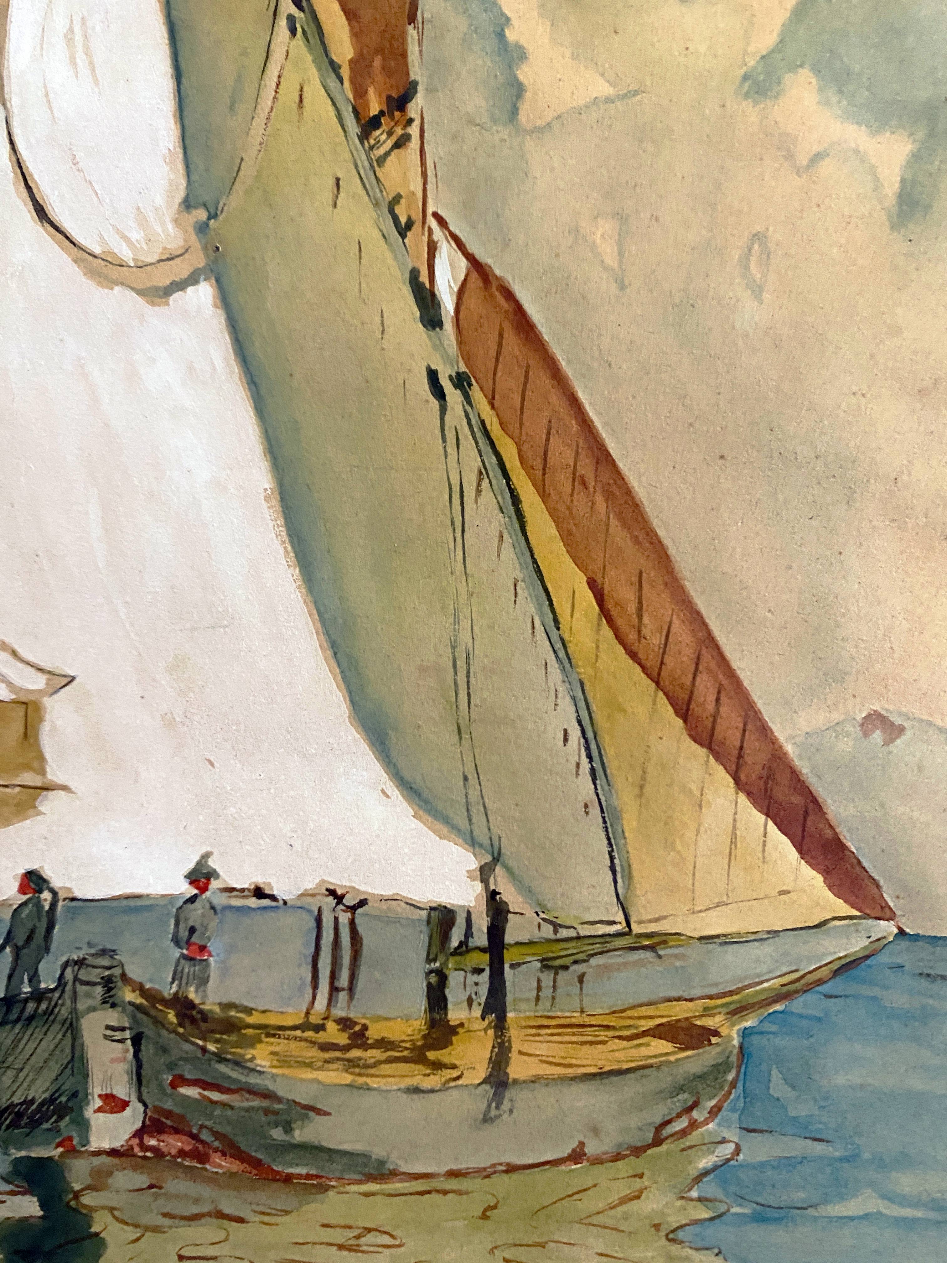 Old watercolor painting "Sailboat sailing" signed Simonet