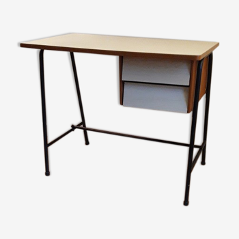 White formica and black metal feet desk