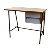 White formica and black metal feet desk
