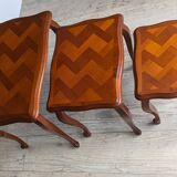 Set of 3 nesting tables - Louis XV style - cherry wood - parquet pattern marquetry decor (parquetry)