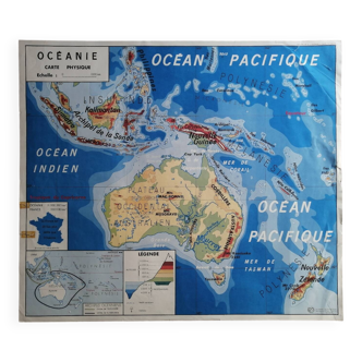Carte scolaire vintage mdi Océanie - Amérique du Sud.
