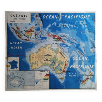 Vintage school map mdi Oceania - South America.