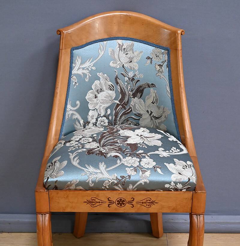 Gondola Chair in Cherry and Speckled Maple, Charles X Style – Mid-20th Century