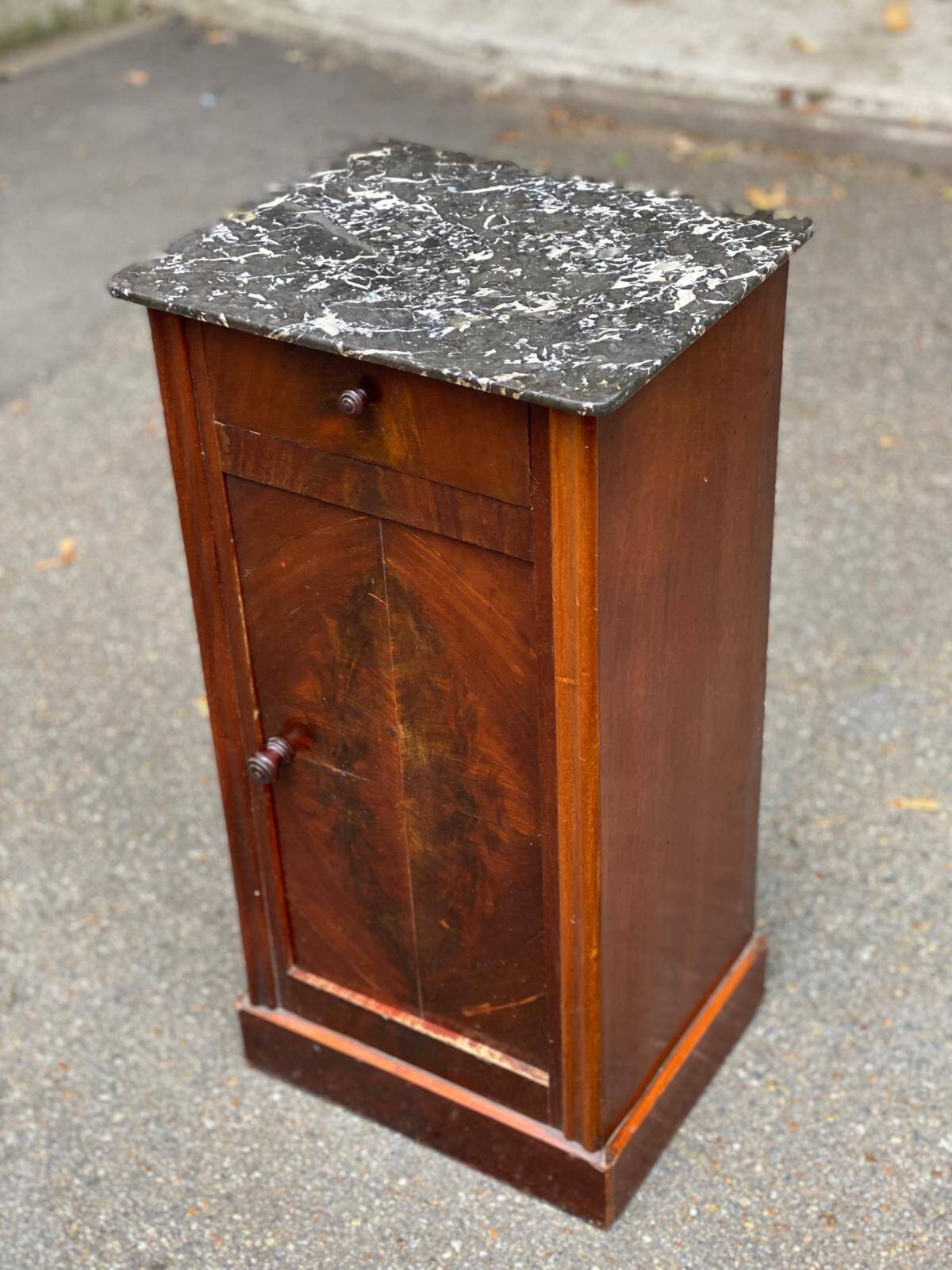 Louis Philippe mahogany bedside table from the 19th century with gray marble