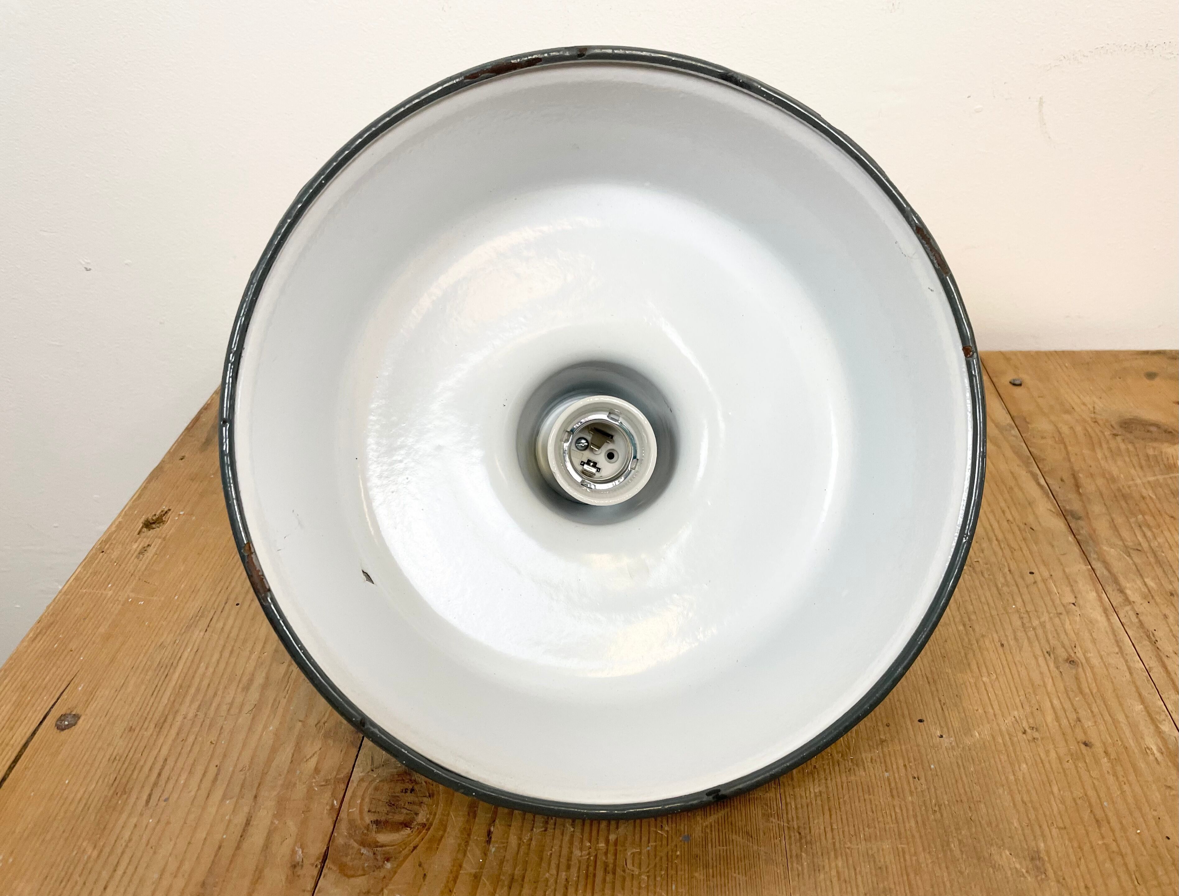Industrial grey enamel pendant lamp, 1960s
