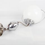 Hanging lamp up and down white opaline globe and aluminum chrome
