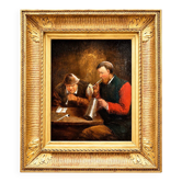 Oil on canvas – Flemish genre scene – Smokers in a tavern – Gilded wooden frame