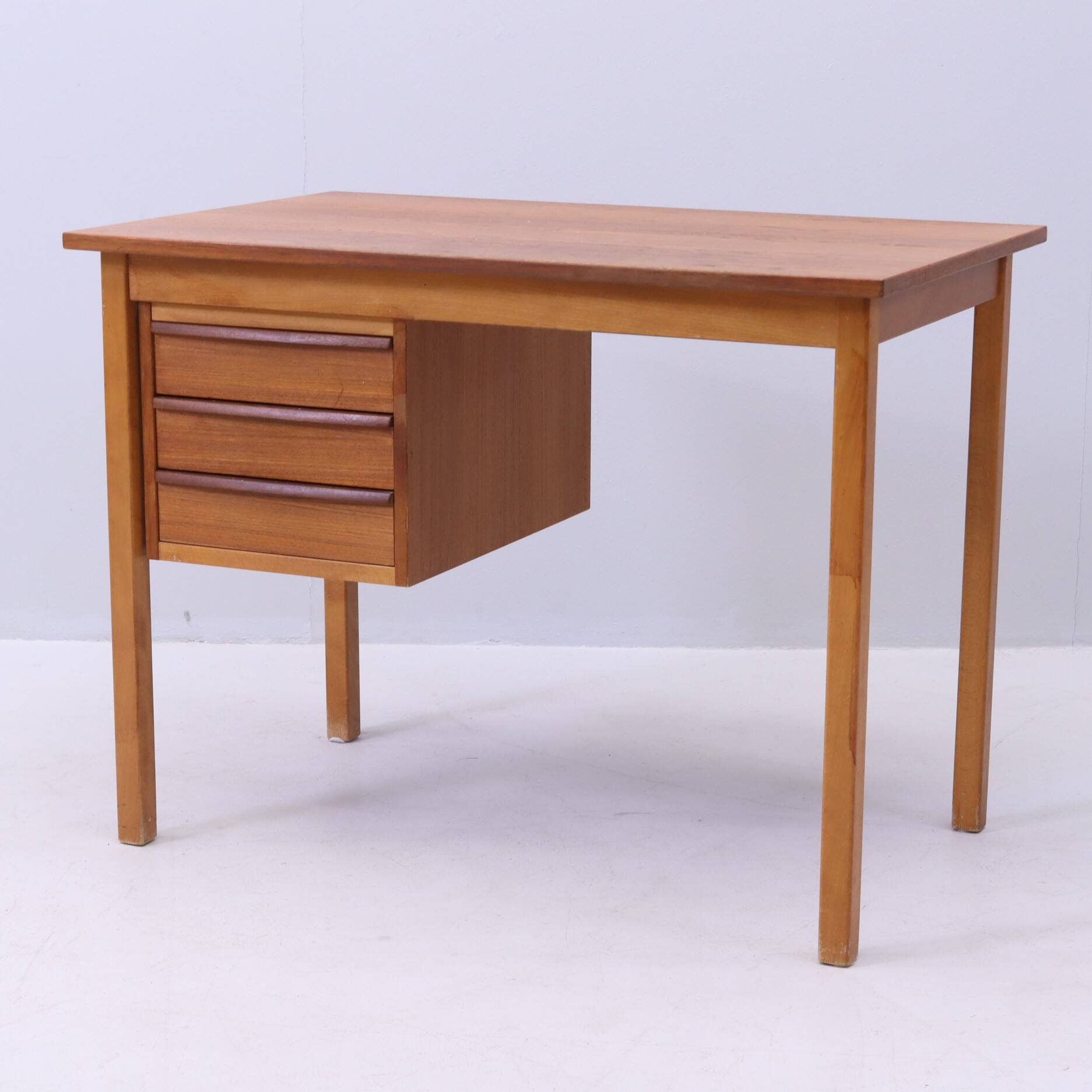 Vintage Scandinavian teak desk with 3 drawers – Denmark, 20th century