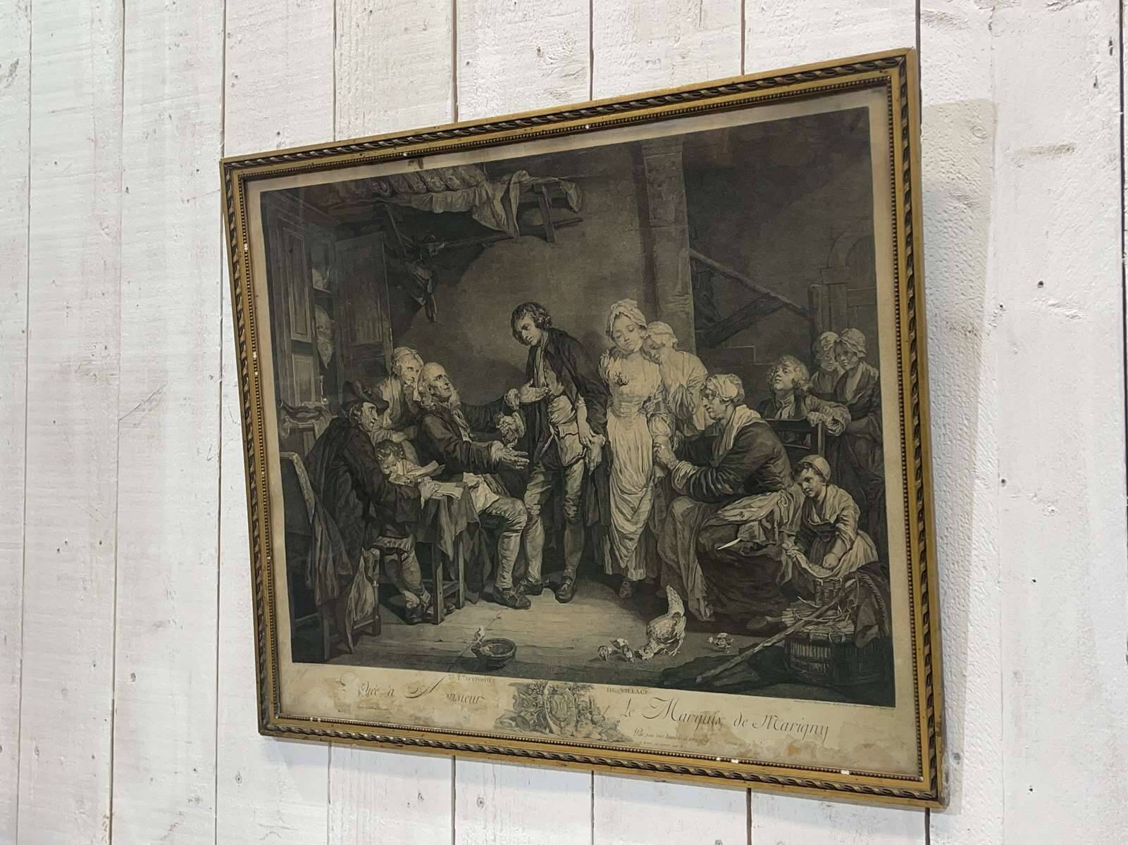 18th-century engraving: THE VILLAGE BRIDAL WOMAN by Greuze and Flippart