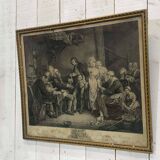 18th-century engraving: THE VILLAGE BRIDAL WOMAN by Greuze and Flippart