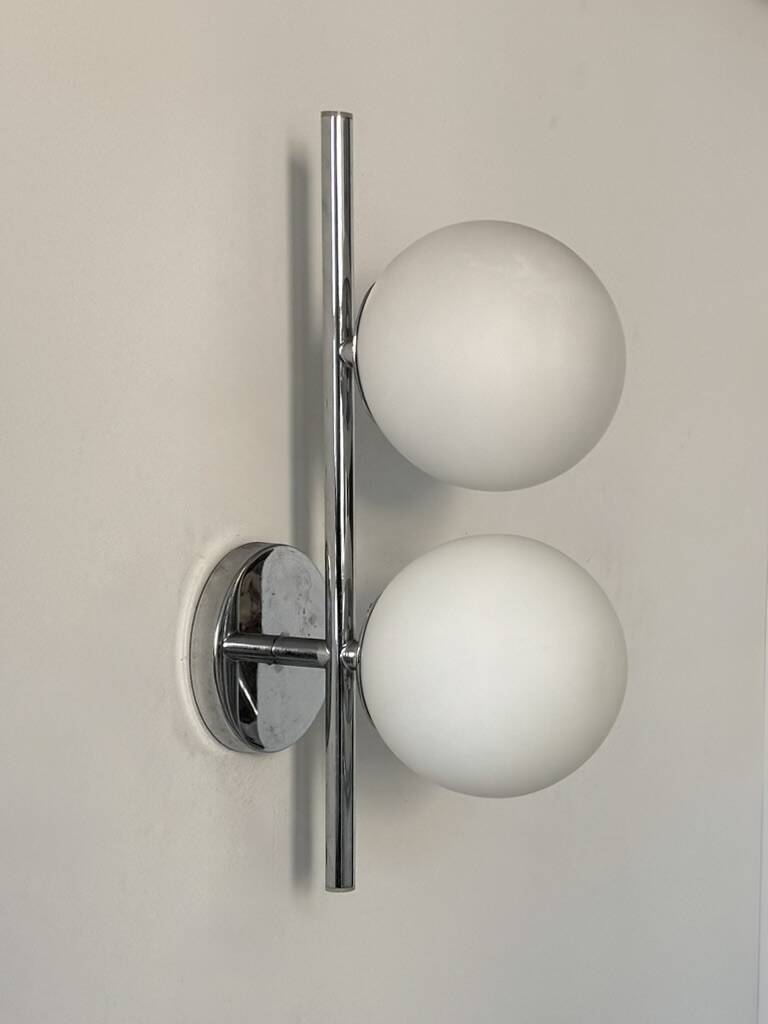 Double chrome metal wall light and opaline, France, 1970.