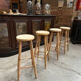 Set of 4 bar stools in fir wood.
