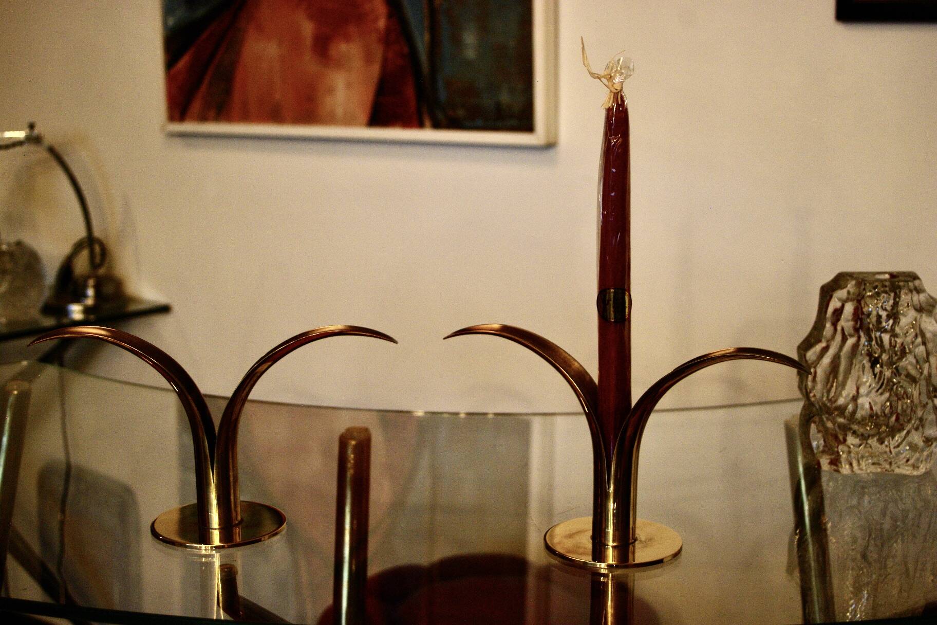 Pair of vintage brass candle holders by ivar alenius-bjork for ystad metal sweden 1939