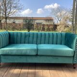 Canapé Chesterfield en velours vert émeraude