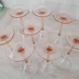 8 Pink Stem Wine/Water Glasses