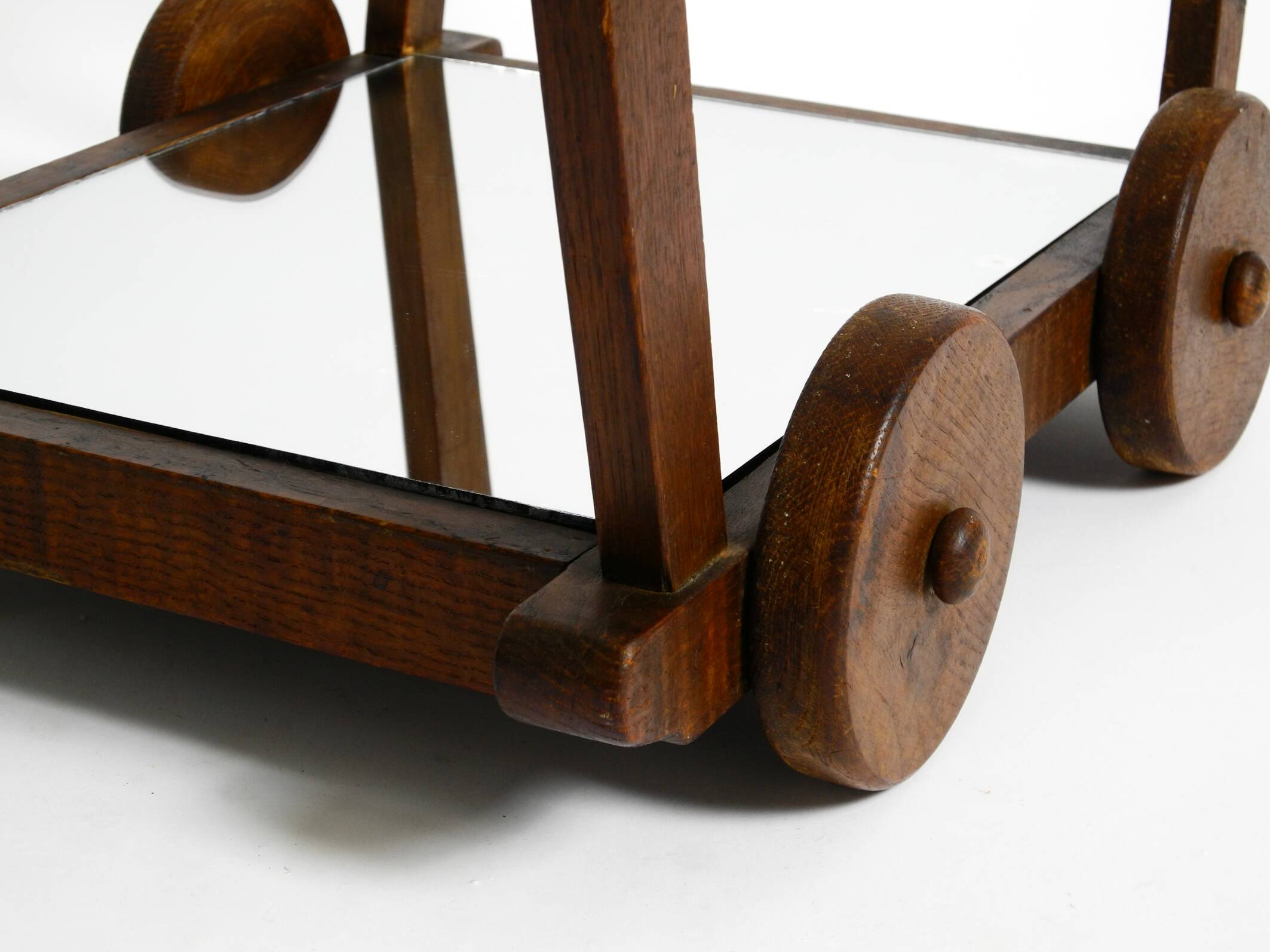 Beautiful, unique 1930s tea trolley bar cart made of solid oak wood