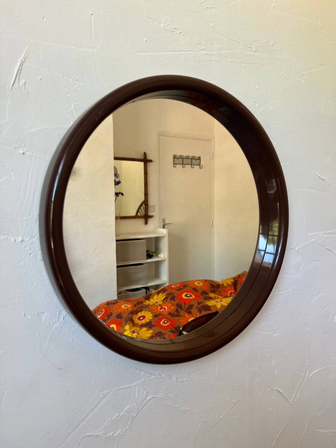 Miroir rond plastique chocolat vintage 1970
