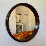 Vintage chocolate plastic round mirror 1970