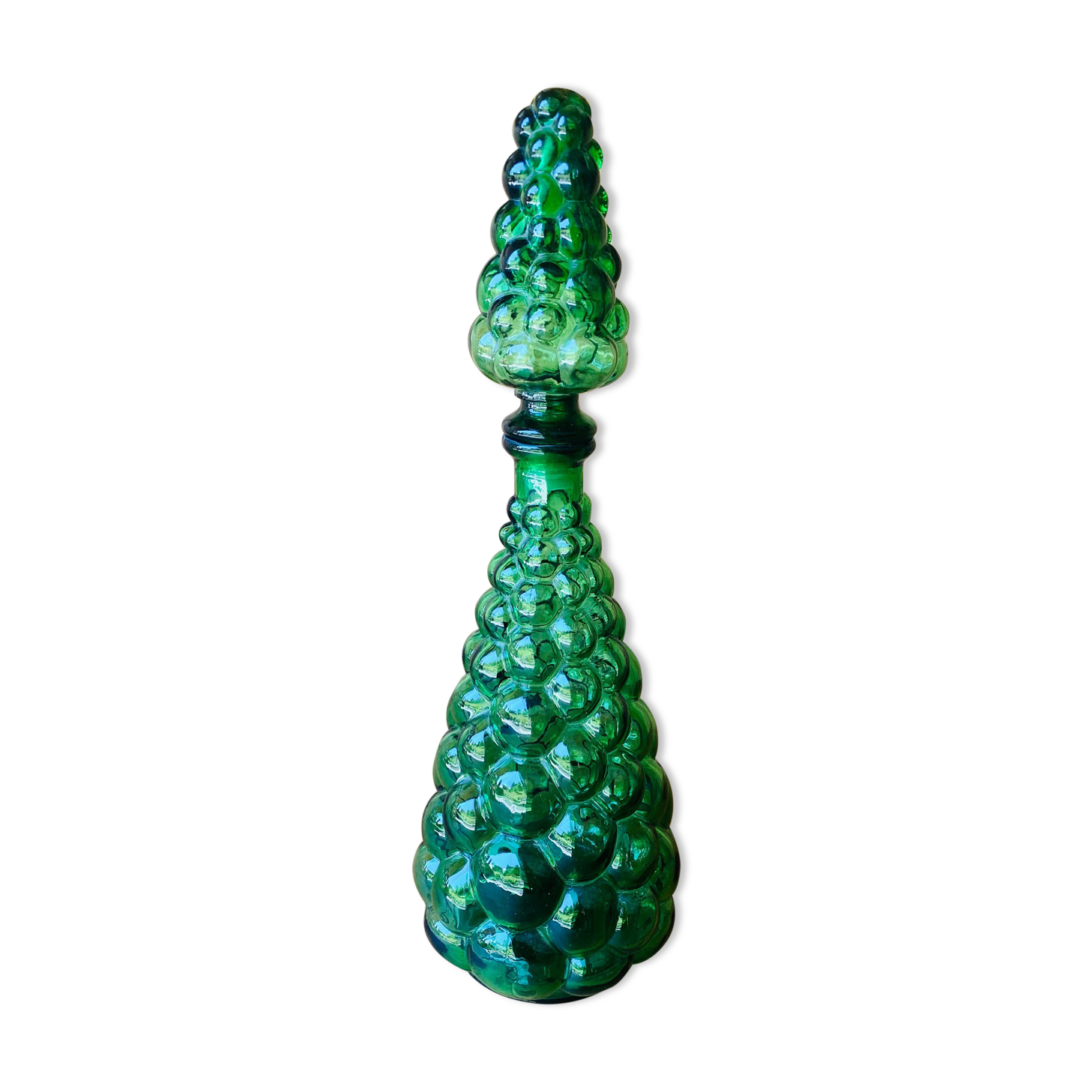 Italian decanter made of green empoli glass grape-shaped bubbles - vintage