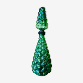 Italian decanter made of green empoli glass grape-shaped bubbles - vintage