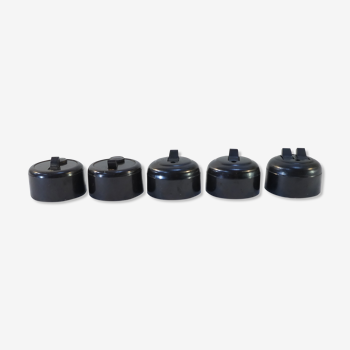 Set of 5 switches in black bakelite