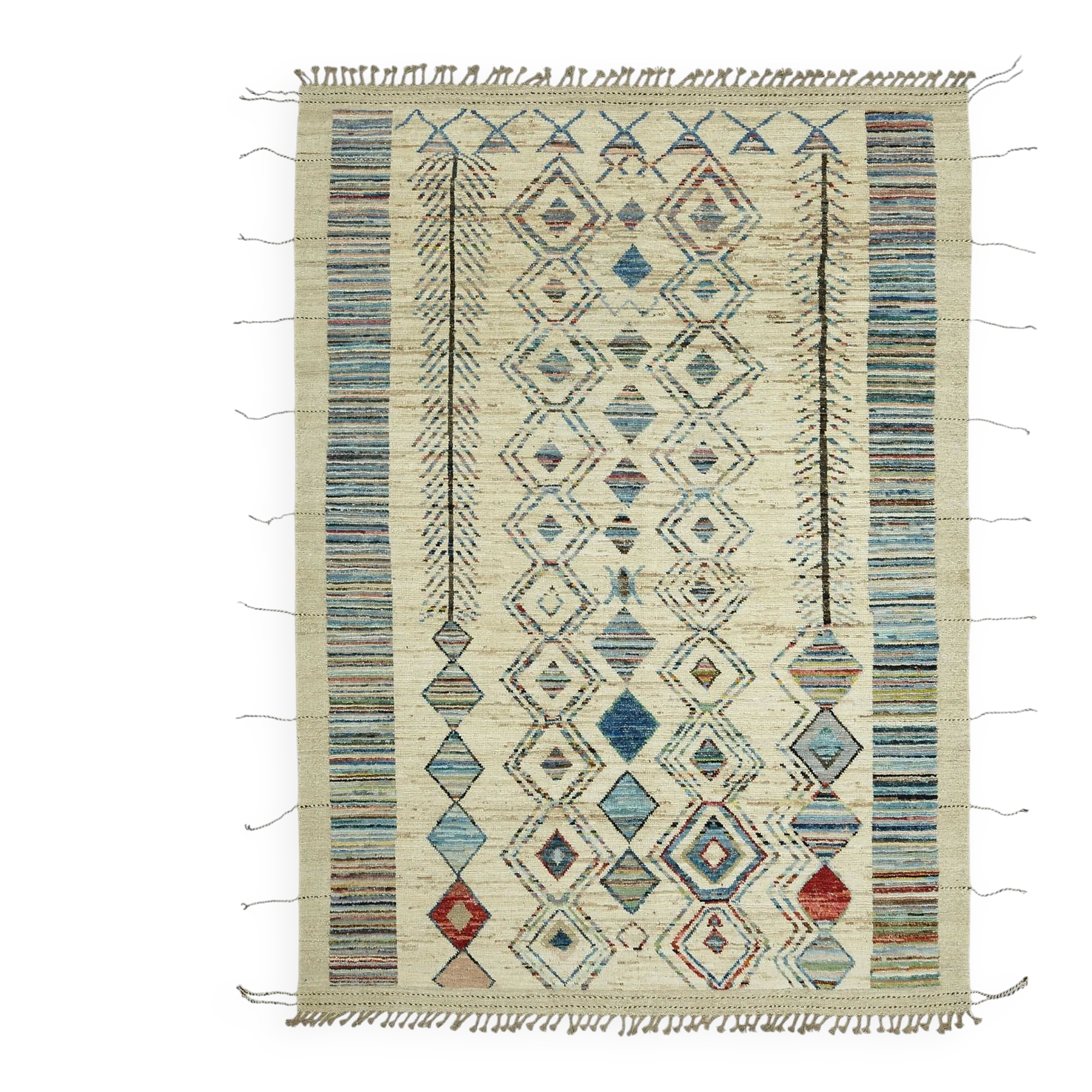 Tapis tribal unique noué à la main en laine beige 211 cm x 300 cm
