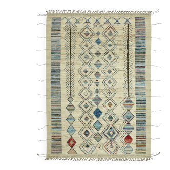 Hand-Knotted Tribal Unique 211 cm x 300 cm Beige Wool Carpet