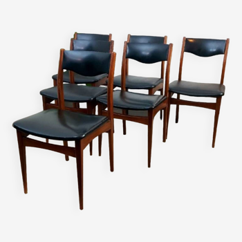 Set of 6 Scandinavian designer chairs from the 60s - Vintage black teak and Skai