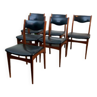 Set of 6 Scandinavian designer chairs from the 60s - Vintage black teak and Skai