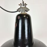 Industrial Black Enamel Factory Lamp with Cast Iron Top, 1950s