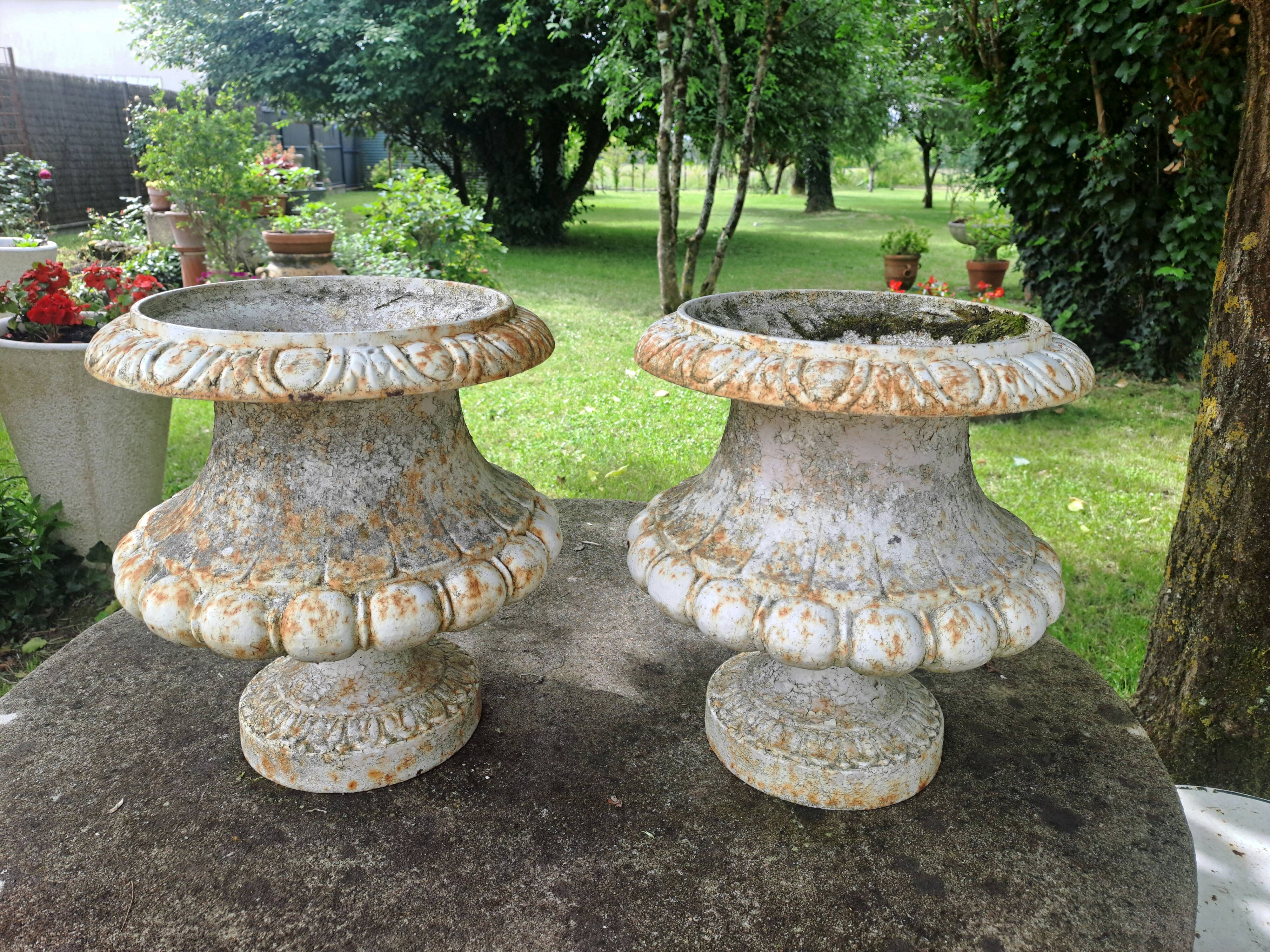 Pair of Médicis planters in cast iron by Godin, 19th century.