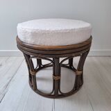 Vintage rattan and French terry fabric pouf