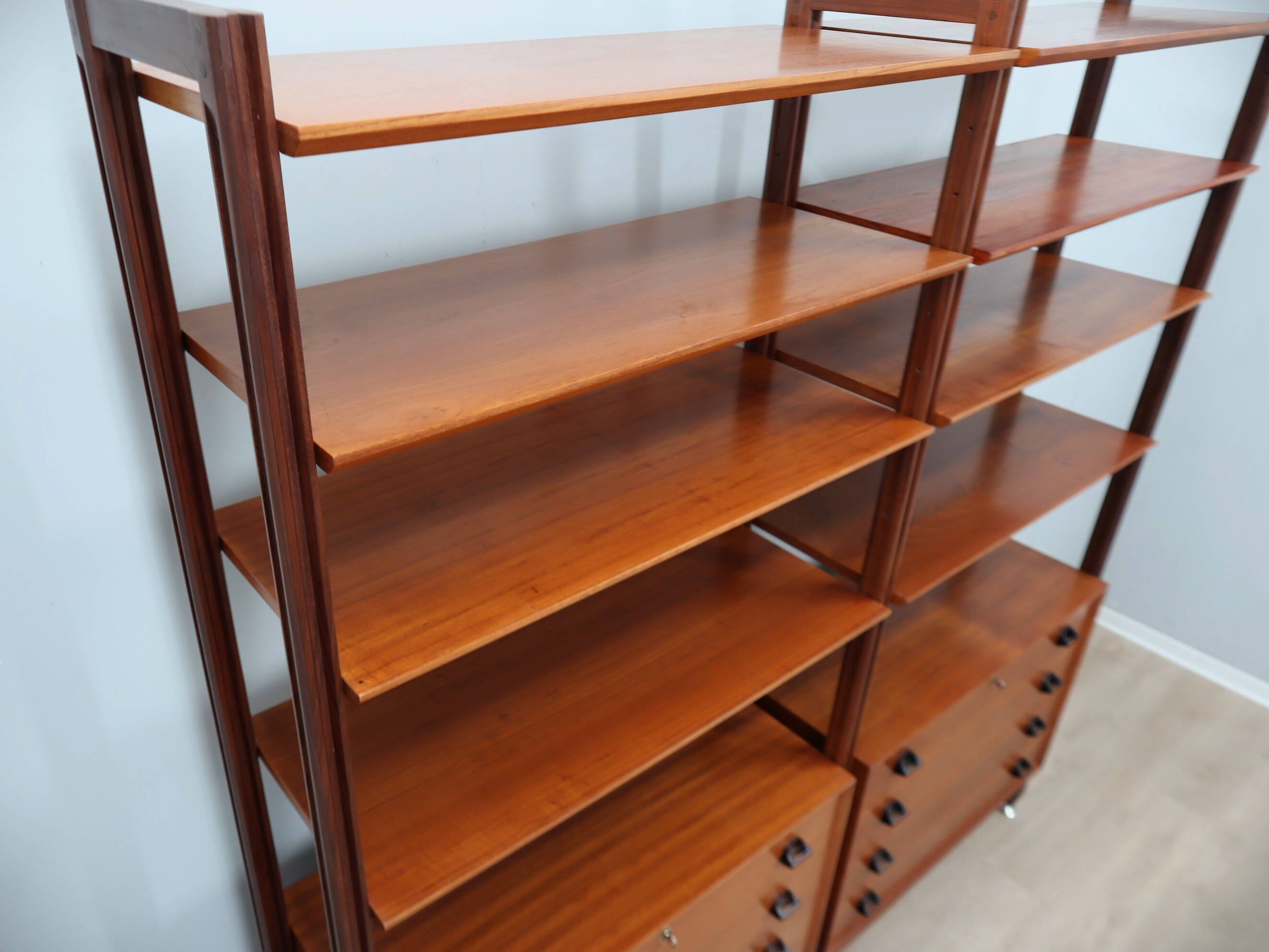 Mid-century modular teak bookcase with drawers and shelves Italy 1960s