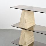 Travertine and smoked glass bookcase, Italy, circa 1970