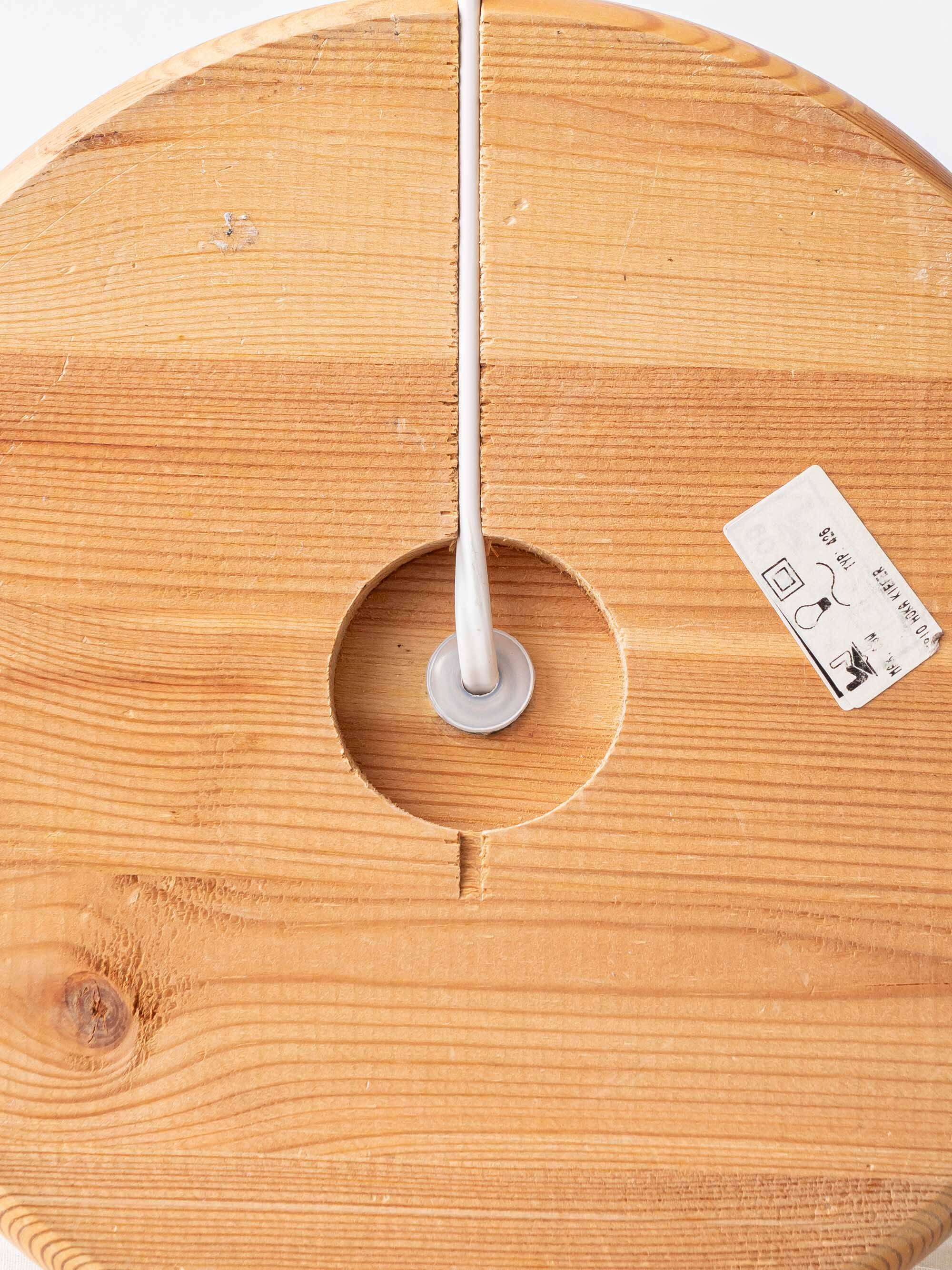 Large Scandinavian Pine Table Lamp with Fabric Shade, 1960s-1970s