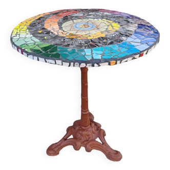 Bistro pedestal table, mosaic top.