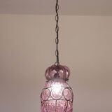 Plum colour Venetian Lantern, Seguso Murano Glass, Italy, 1950s