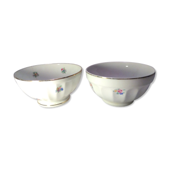 2 white porcelain bowls decorate flowers