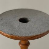 Turned wood lamp.
