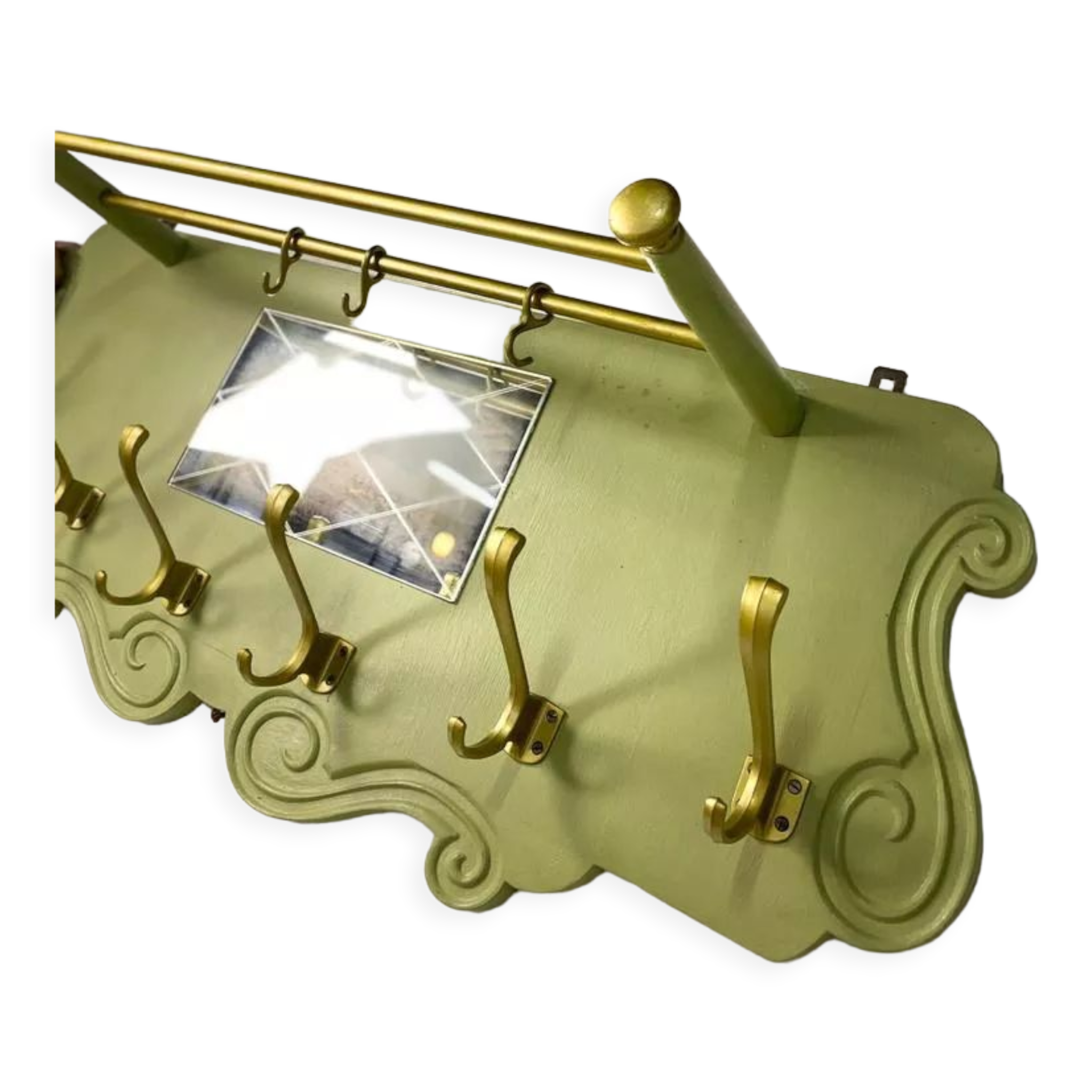 Portemanteau mural vintage vert olive avec miroir