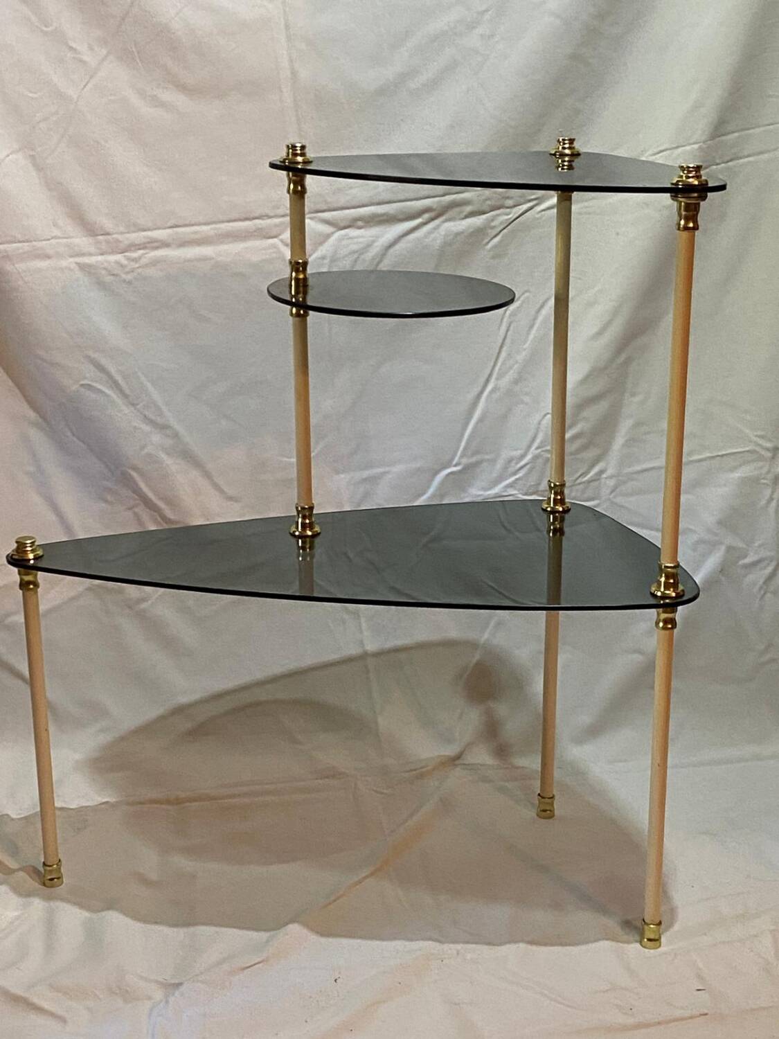 Smoked glass tripod side table, 1950