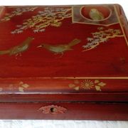 Small lacquered wooden box or jewelry box decorated with birds and branches. China? Japan?